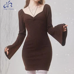 Hot Selling Regular Size Wholesale Wrap Bodycon Mini Sexy Dress For Mature Women Puff Long Sleeves  Kinting