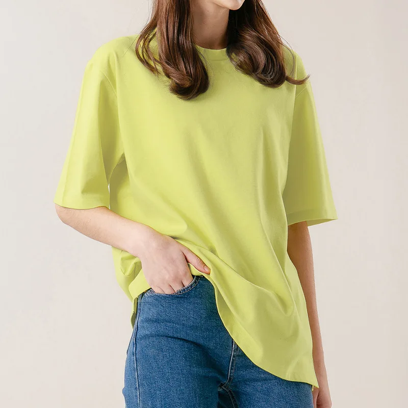 Women's Casual Pure Color Soft Cotton One Size Short Sleeve Loose Tee Summer Comfort T Shirts