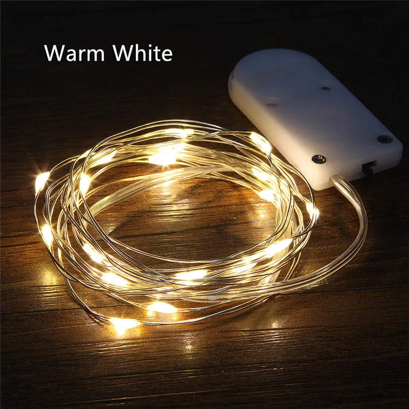 Colored 20 LED Copper String Light With Mini CR2032 Battery White Warm White 