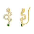Gold Cz Stud Gemnel Newest 18k Gold Plated Brass Green CZ Snake Climber Stud Earrings For Girl Gifts