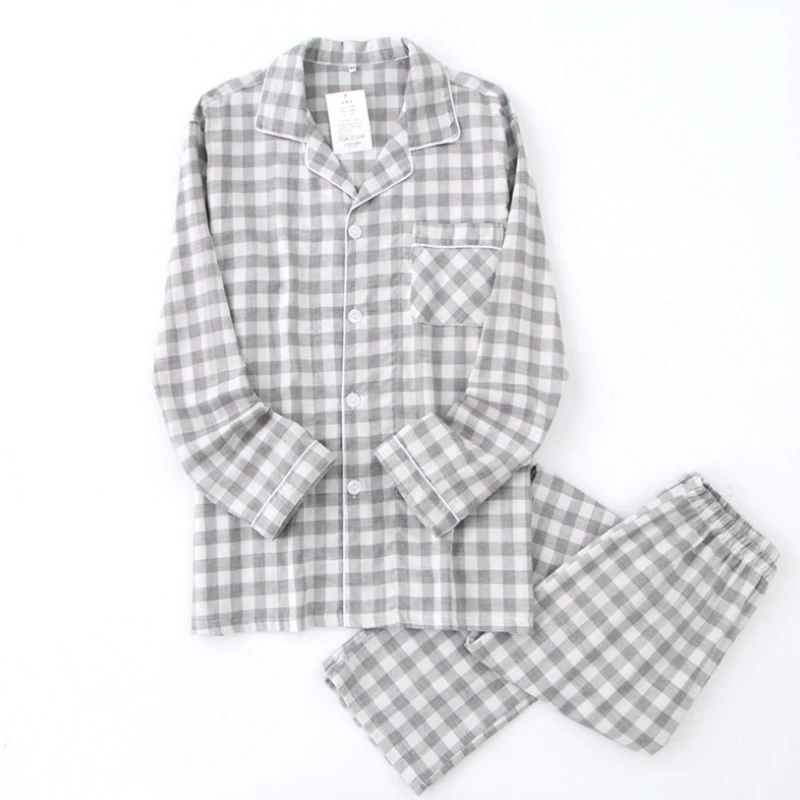 New Water-washed Cotton Long Sleeved Trousers Mens Pajamas Spring and Autumn Lapel Pure Cotton Pijama Mans Nightwear Sleepwear