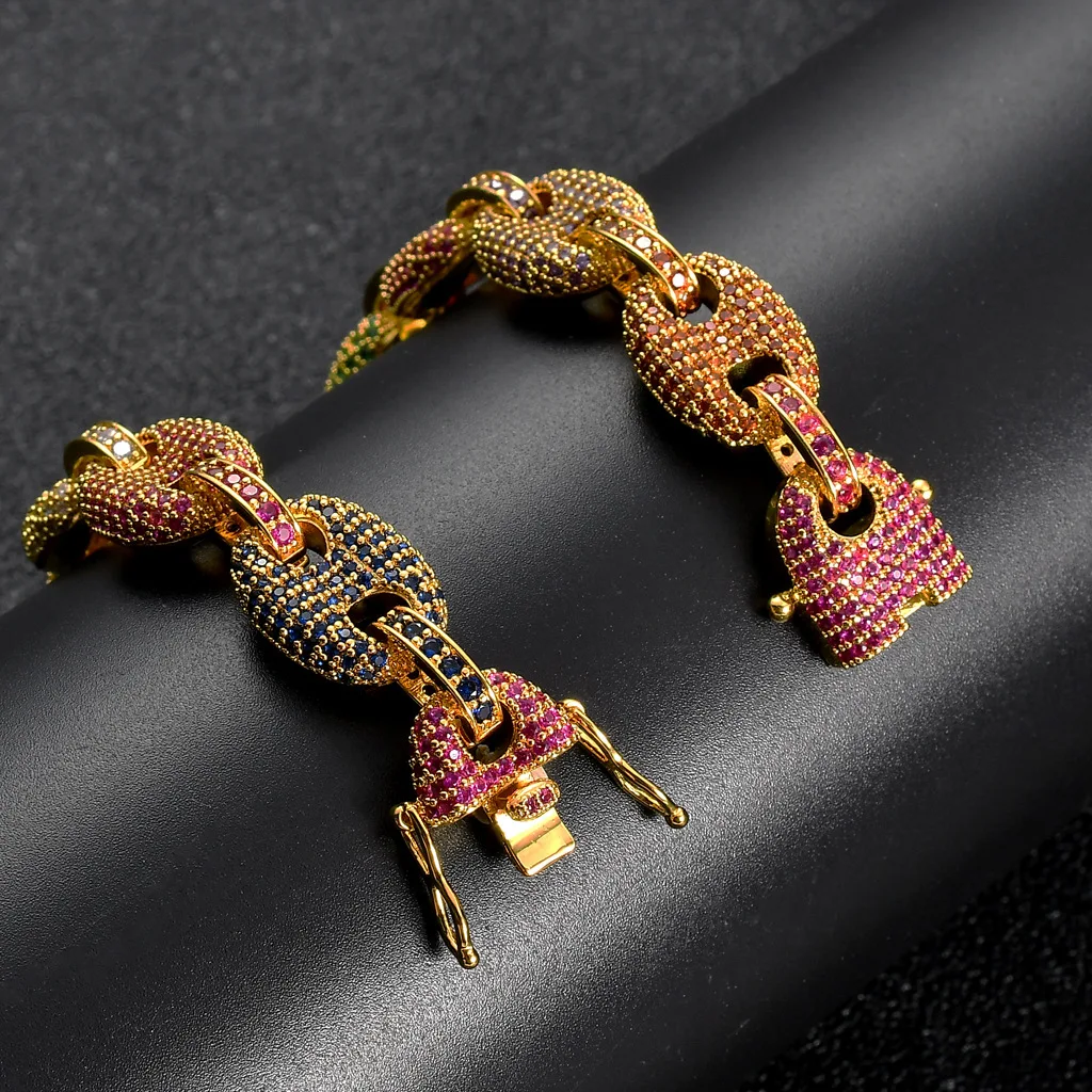 Bling bling hip hop men women lover bracelet jewelry,12mm 7" 8" copper brass gold silver iced out zircon cuban chain bracelet