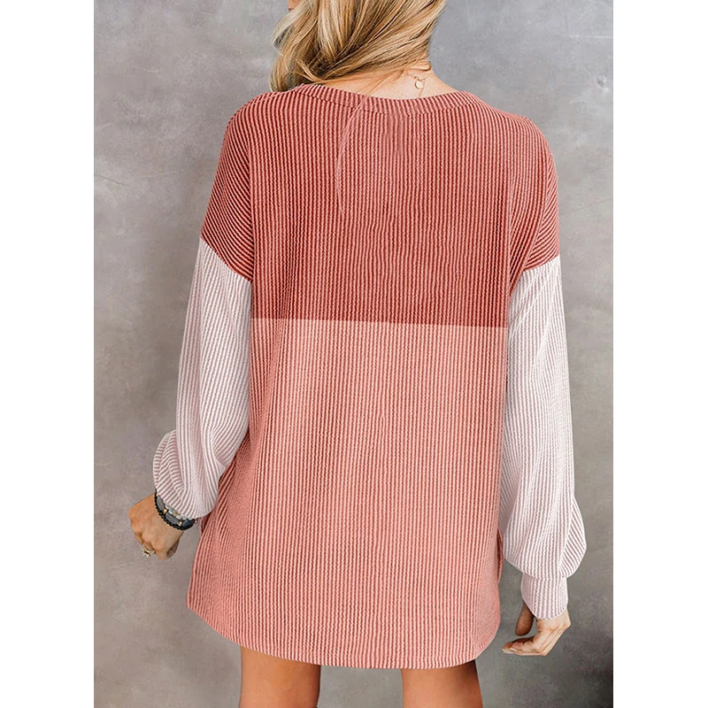 Dear-Lover OEM ODM Wholesale Color Block Corded Long Sleeve Sweatshirt Mini Dress