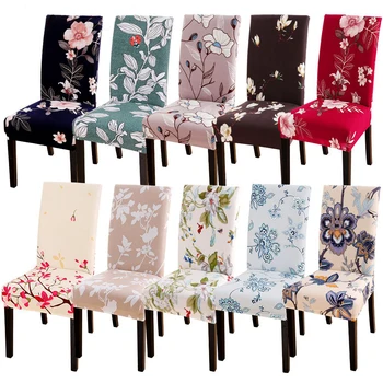 Soft Elastic Dining Chair Cover With Printed Flower Pattern, Spandex Banquet Chair Seat Protection chair Covers