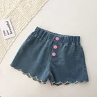 Clothing Sets Denim Customized Girls' Clothing Sets Cute Girls Puff Sleeve Top And Denim Shorts Suit