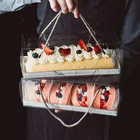 Wedding Wholesale Luxury Wedding Birthday Party Portable Handle Recyclable Transparent PET Swiss Cupcake Roll Box