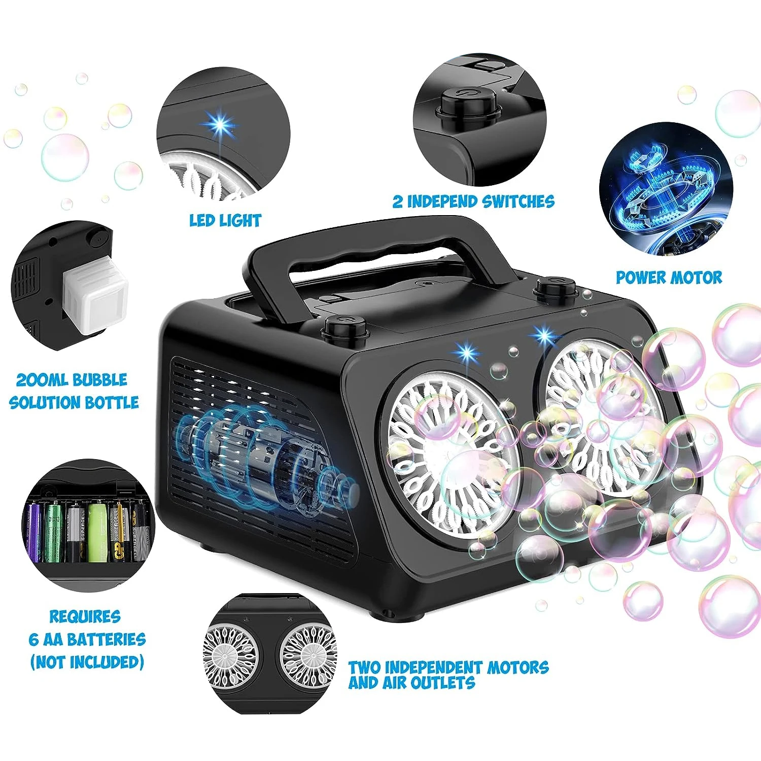 Bubble Machine Automatic Bubble Blower with 2 Independent 20 Holes Motors Bubble Maker for Kids