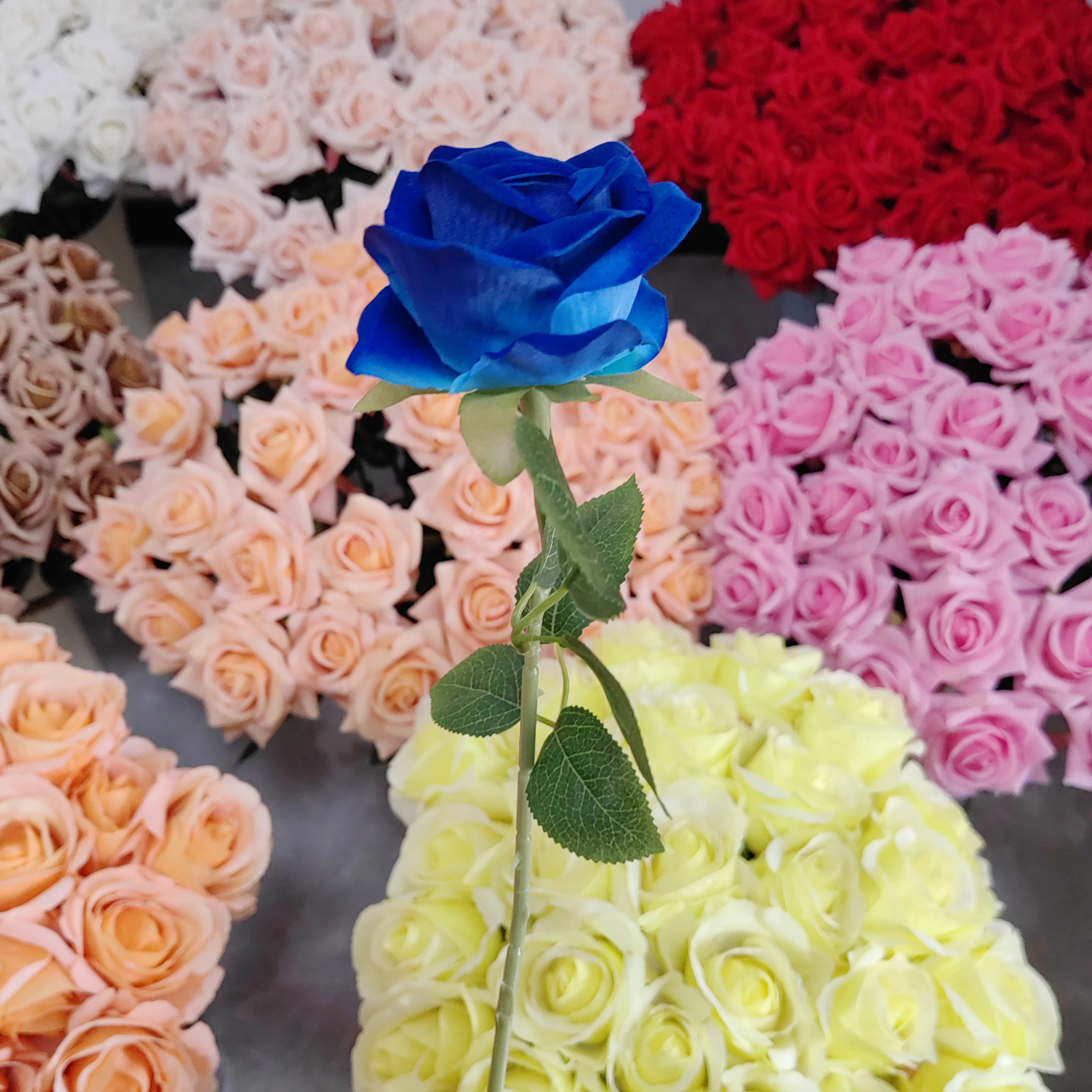 Factory Hot Sale Valentine's Day Gift Blue Roses Single Real Touch Silk Artificial Rose Decorative Flowers For Wedding