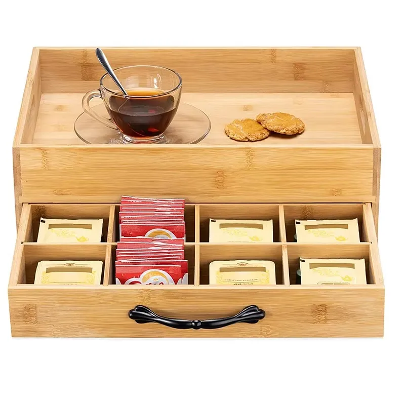 product bamboo lacquer finish rectangle classic coffee station organizer kcup pod holder countertop beverage tea bag storage drawer-3