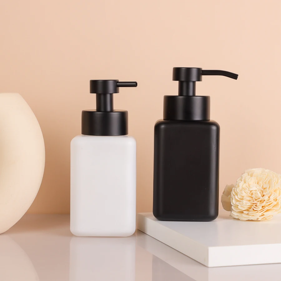 Custom Brand 250ml Square Glass Bottle for Hand Wash Face Clean Liquid Soap Bottle with Matte Black Foam Pump