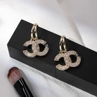 Real Gold Earrings Stud Earringsgold Real Gold Plated Rhinestone Diamond Cc Earrings Stud Letter Jewelry