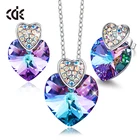 Jewellery Blue Jewelry Set Fashion Ladies Jewellery Blue Heart Earrings Necklace Jewelry Set