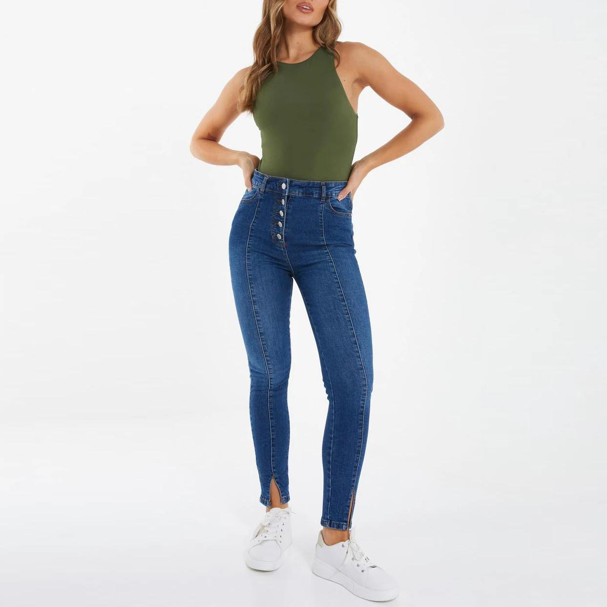 ladies split hem jeans