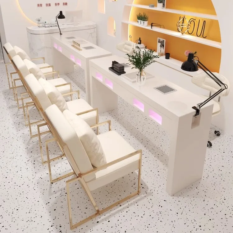 Modern Nordic Nail Table Salon Nail Furniture Marble Nail Table and Chair High Power Vacuum Cleaner