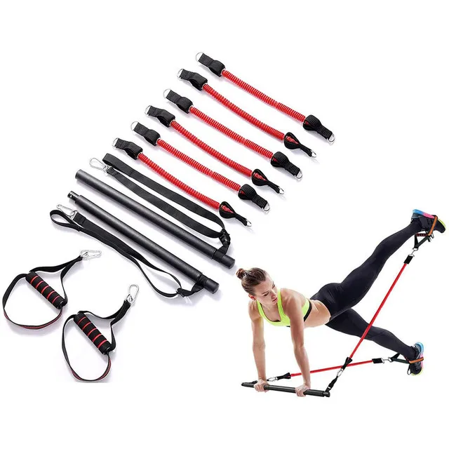 gym stick black pilates bar kit with adjustable resistance band