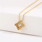 Square Gold Wholesale Fashion Copper Inlay Zircon Jewelry Korean Style Square Shape Real Gold Plated Necklace
