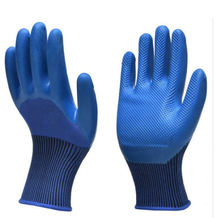 WHOLESALE Blue Latex Rubber Palm Coated Work Safety Gloves 240 Pairs with logo 