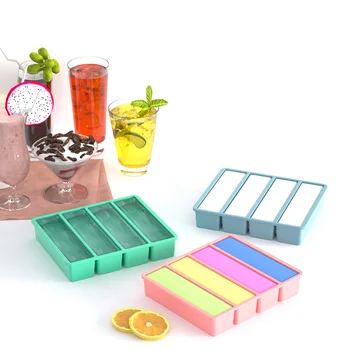 New Arrival Food Grade Rectangle Ice Cube Tray BPA Free Ice Cream Mold Silicone Ice Lattice Long Strip Mold With Lid