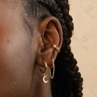 Earing Gemnel Stack Crescent Moon Charms Luna CZ Hoops Gold 925 Silver Women Hoop Earing