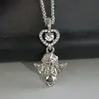 Silver Fairy Charm Jewelry Angel Necklace Silver Heart Shaped Crystal Necklace Fairy Cute Pendant Girl