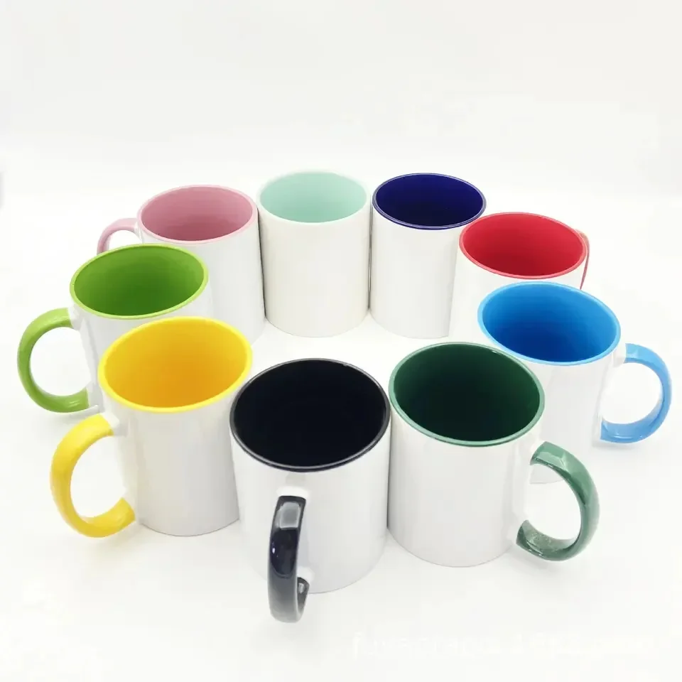 Stocked Sublimation 11oz Ceramic Mugs Blanks Inner Colored Coffee Mug with Handle