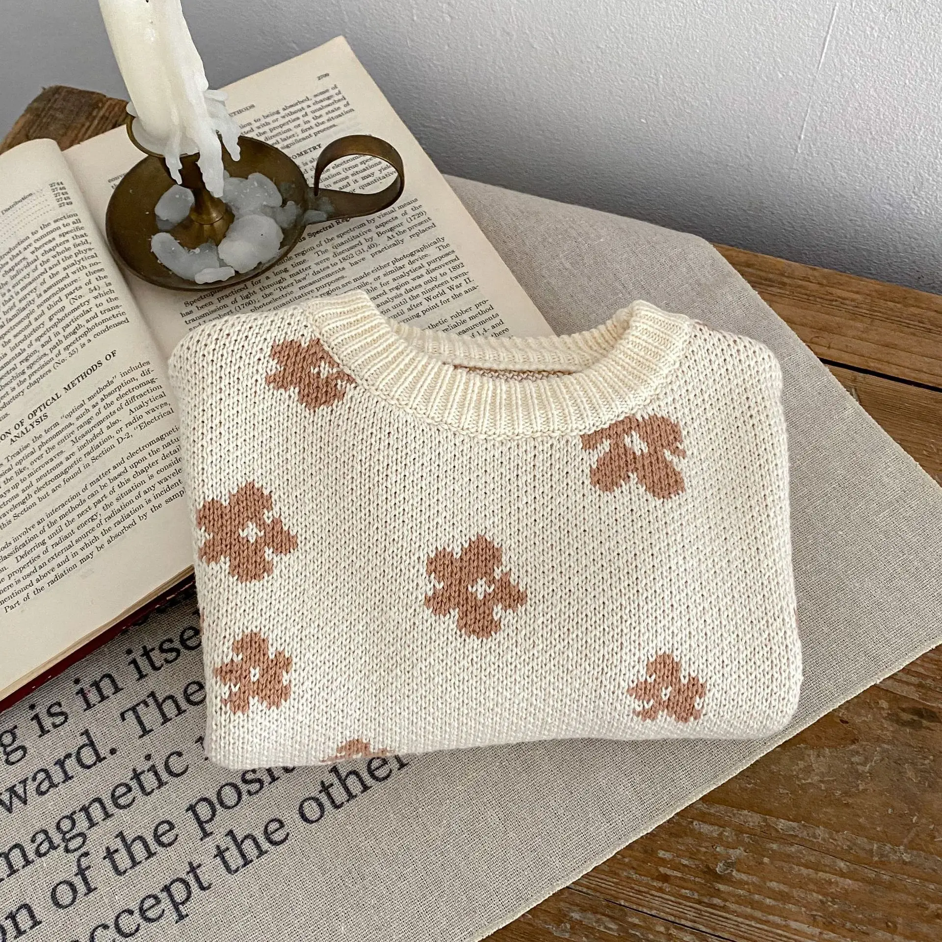 Engepapa Autumn Infant Pullover Knit Girls Flower Jacquard Sweater Cotton Baby Clothes