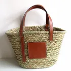 Bag Trendy Rattan PU Handle Summer Beach Straw Bag Top Handle Pocket Tote Basket Handbag Purse Wholesale
