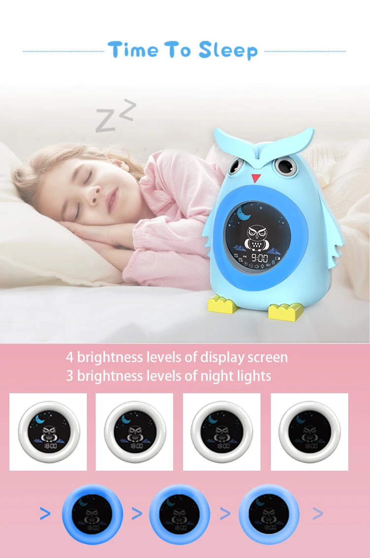 Lovely Kids Table Lamp Cartoon Cute Owl Digital Alarm Clock Children Sleep Training Toddler Led Table Night Lights