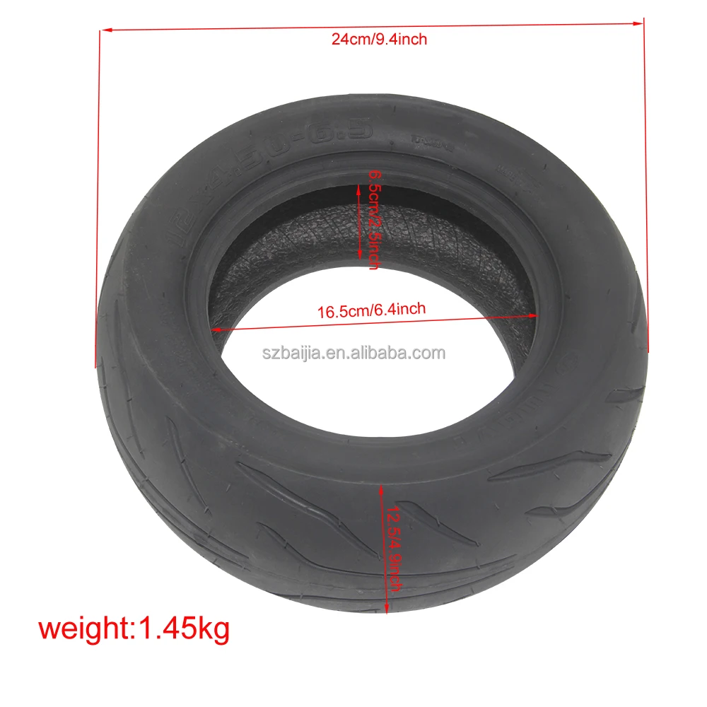 12x4.50-6.5 Wear-Resistant Tubeless Scooter Wheels Vacuum Airless Tire Accessories for Electric & Kids' Scooters Made of Rubber