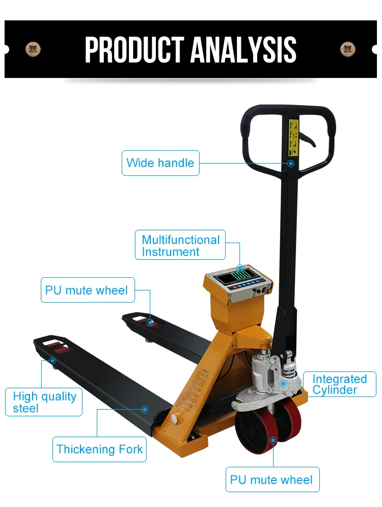 1 2 3 T Wide Fork Pallet Truck Scale Big Screen Display Nylon Wheel