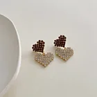 Hoop Earrings Vershal French Style 925 Silver Needle Gold Plated Double Heart Diamond Hoop Earrings For Women