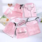 Sleepwear Wholesale Long Sleeve Silk 7 Piece Satin Sleepwear Pajamas Sets For Women