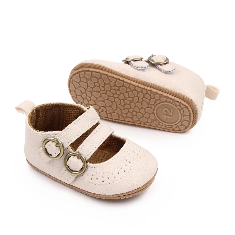 Leather Mesh Hollowed Out Double Line with Baby Girls Solid Color Soft Soled Small Leather Shoes manufacture
