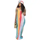 Long Tie Dye Newest Design Long Casual Striped Halter Gown Deep V Summer Tie Dye Dress With Headband 2021