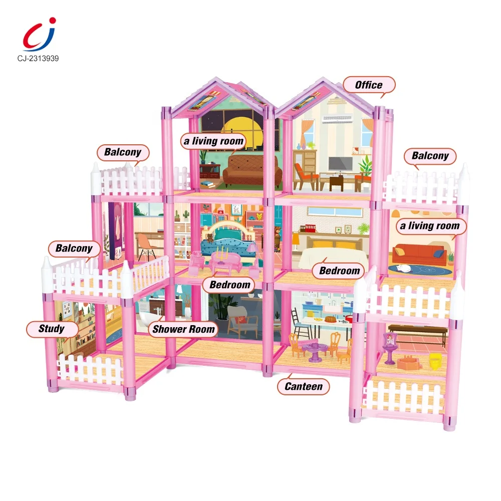 Chengji wholesale new design plastic assembly villa toys doll house kids model house toys girl princess diy preschool villa toys