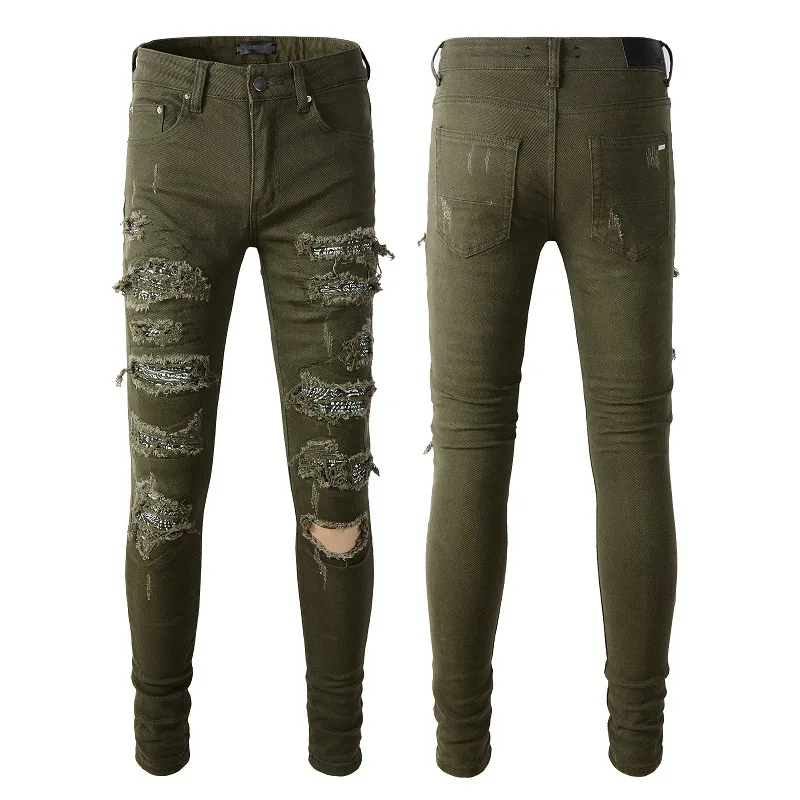 army green distressed jeans