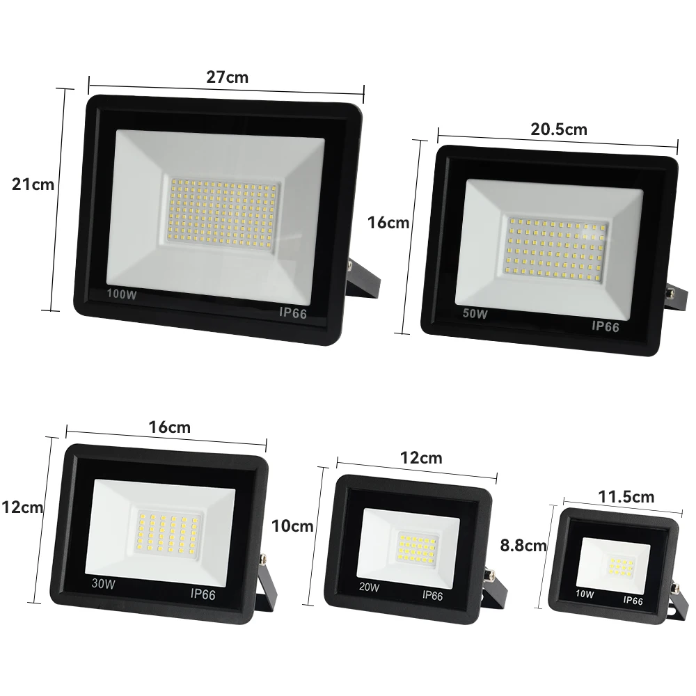 LED Flood Light 10W 50W 100W 200W 300WAC 220V Reflector Spotlight Street Light Wall Lamp IP66 Waterproof Outdoor Garden Lighting