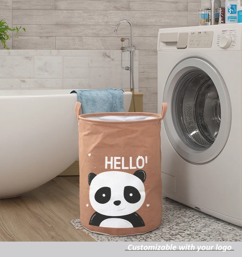 product classic design foldable cloth storage bags with handle custom logo cylinder cozy round laundry basket for dirty clothes-1