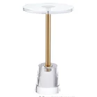 Clear Small Round End Table For Living Room Bedroom Office | Modern Nightstand With Gold Stem