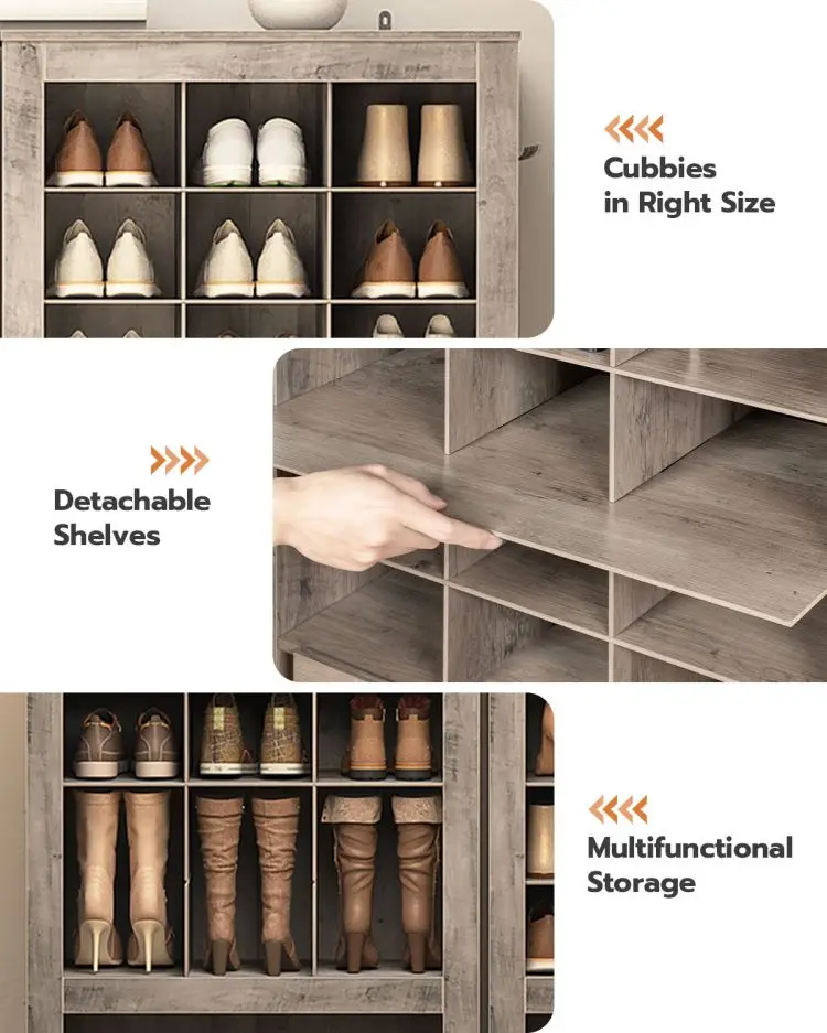 Wholesale Modern Tall Large Shoe Rack Closet Cabinets Freestanding Wooden Shoe Organizer Cupboard Storage Cabinet Cubes Cubby