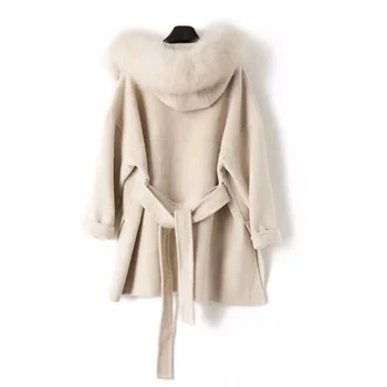Hot Sale 100% Cashmere Coat Fashionable Ladies Cheap Custom Black Cashmere Wool Coat With Fur Hood