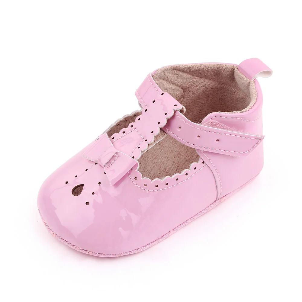 Spring and Summer Pure Color Hollow Shining PU Leather Baby Girls Soft Soled Princess Shoes supplier