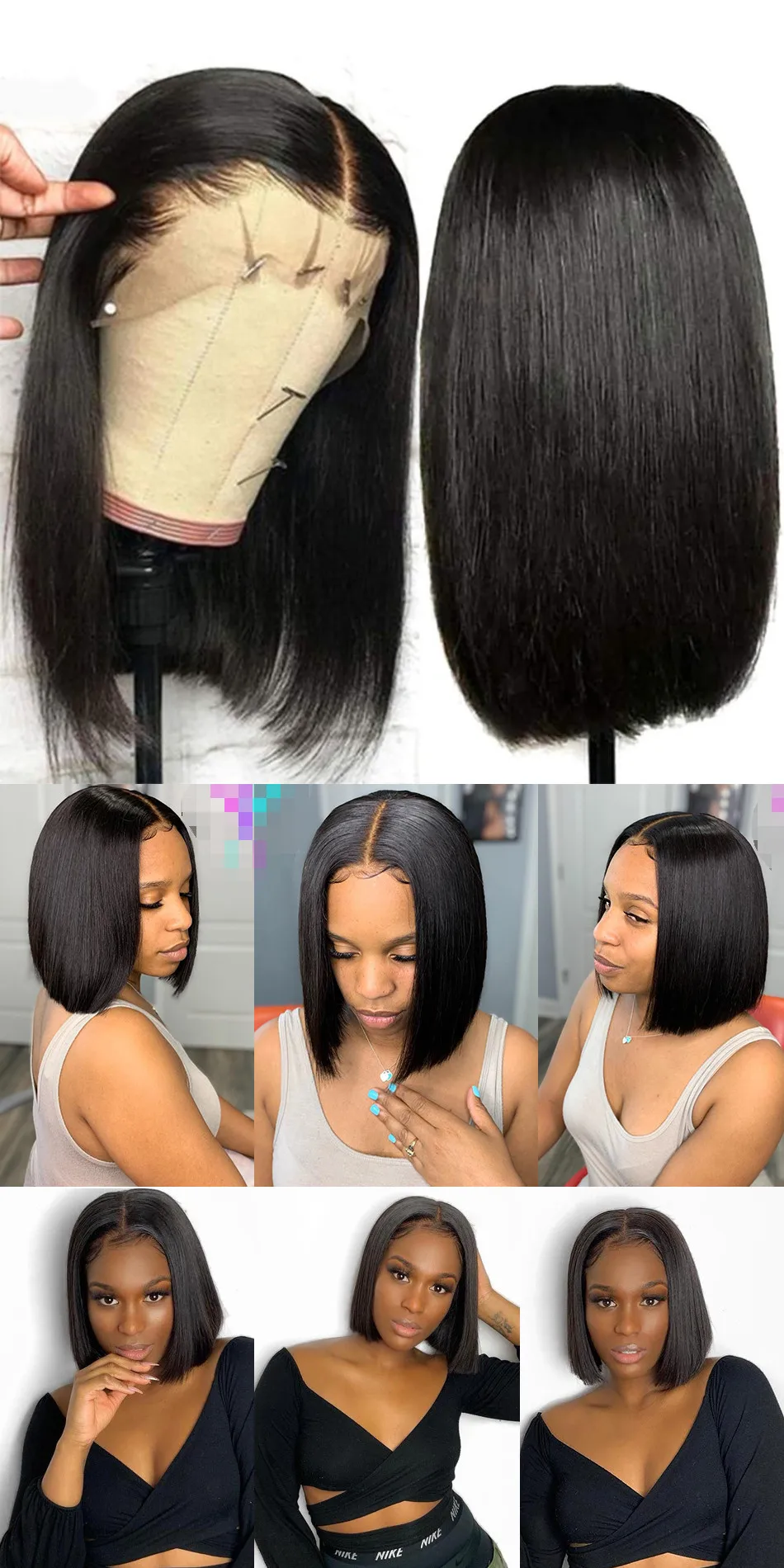 Cheap X Lace Frontal Blunt Cut Perruque Bob Naturel Humain