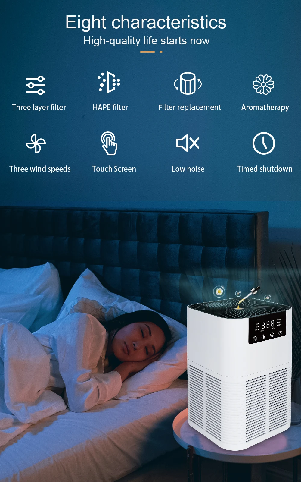 Air Purifier, HEPA, Portable, CADR, LED - detail 12