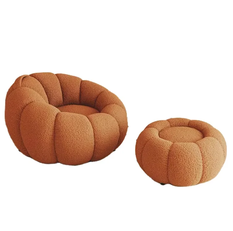 Lazy Sofa Chair with Ottoman, Comfortable Cotton Lambswool Lazy Sofa for Living Room, Bedroom Apartment