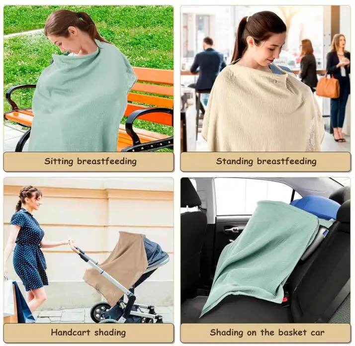 Multi Use Car Seat Stroller Cover Hoop Breast Feeding Apron Shawl Soft Muslin Nursing Cover for Baby Breastfeeding and Pumping