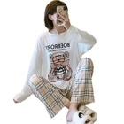 Family Best Quality Checked Bear Pattern Soft And Comfortable Matching Family Pajamas For Women