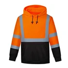 Safety Work Hi Vis Wholesale Orange Ansi Class 3 Sweatershirt Custom Fleece Reflective Safety Hoodie