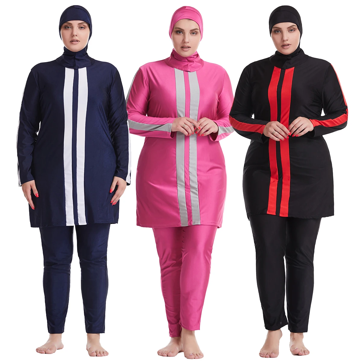 Womens Plus Size Muslim Swimwear Full Cover Modest Hijab Swimsuit 