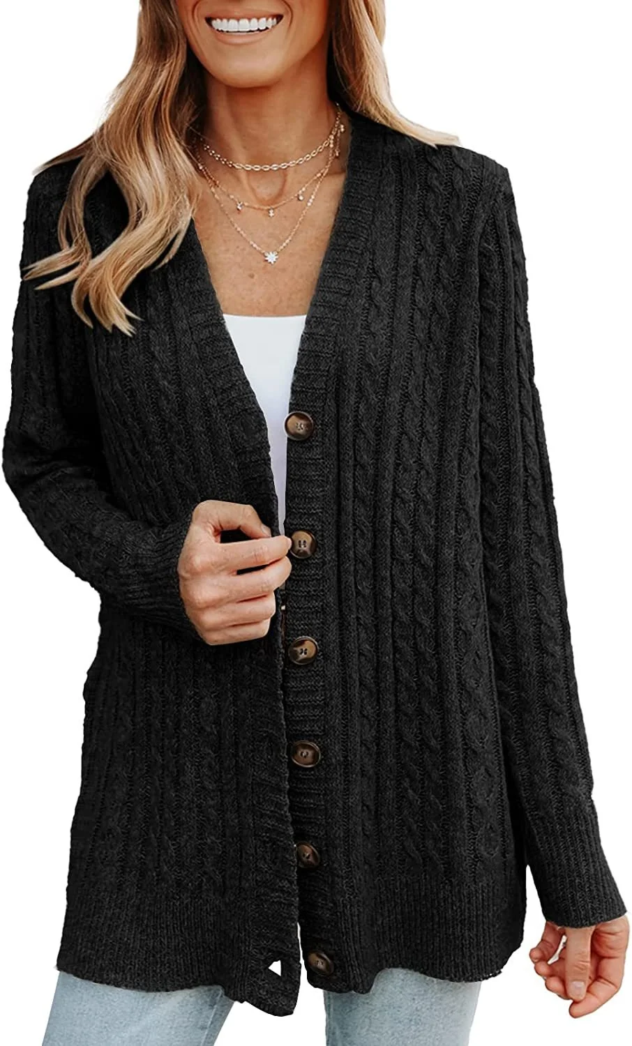 High Quality Casual Thick Sweater Jacket Rayon Blank Custom Knitted Long Cardigan Sweater for Women